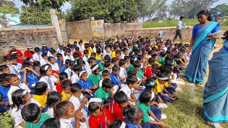 Students gathered on the grounds